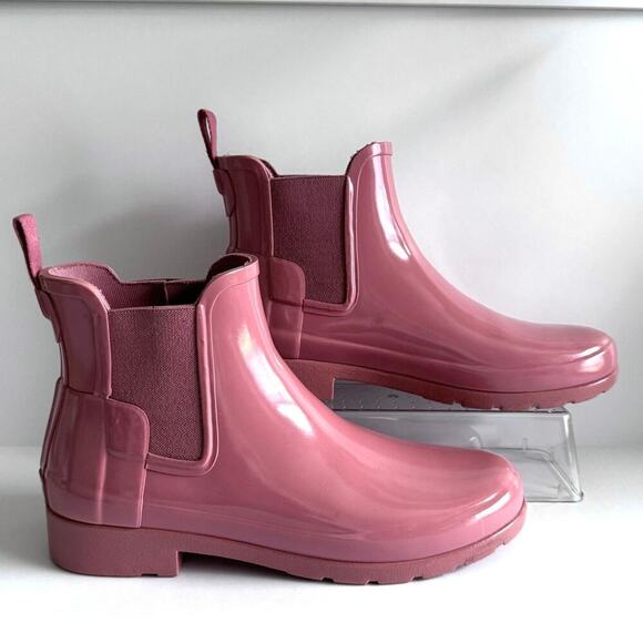 Hunter Original Refined Gloss Chelsea Boots - Rose - Women's Size 7 - Picture 2 of 9